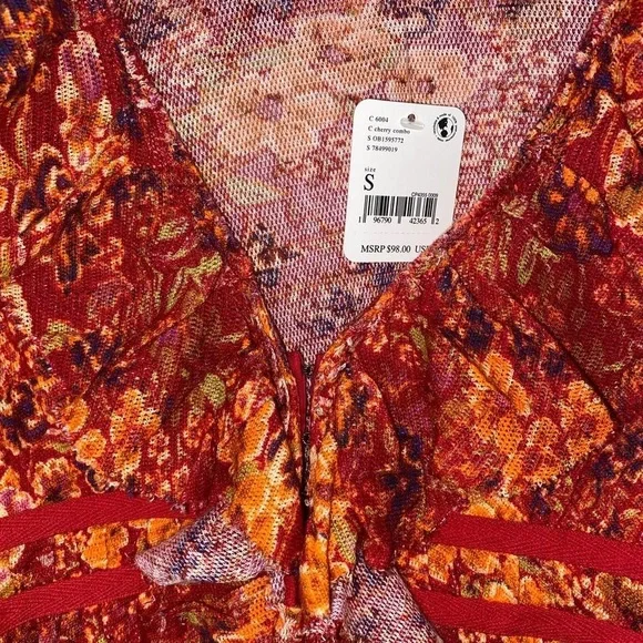 nwt red & orange floral free people top/ free people blouse - Picture 2 of 3